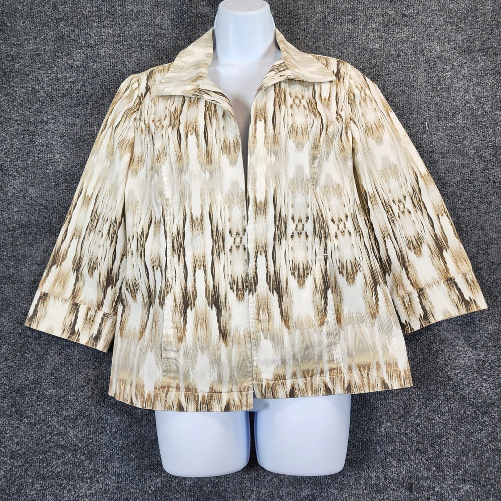 Chico's Women Abstract Ikat Art To Wear Boho Open Front Jacket Career Size 1